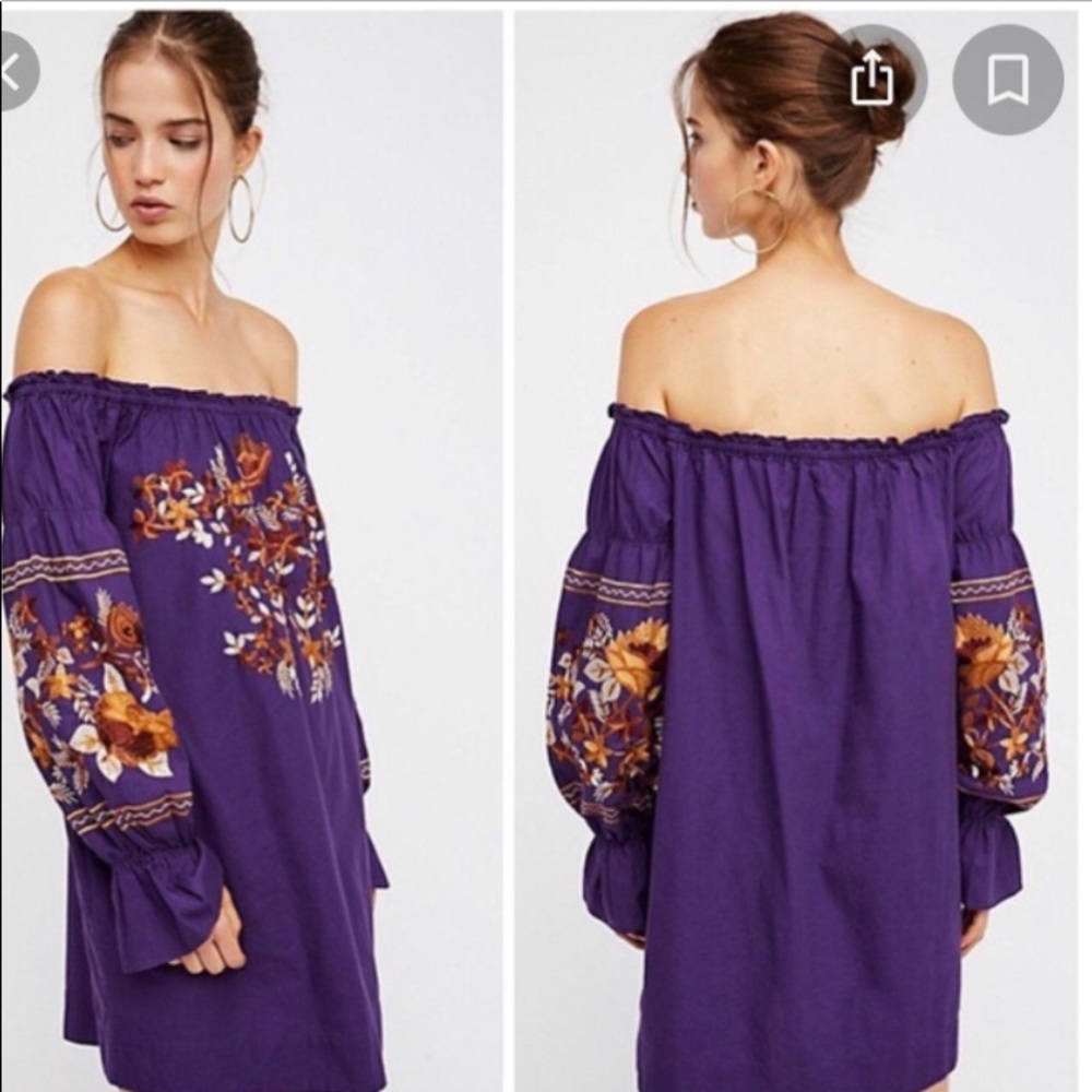 Off the shoulder purple embroidered dress